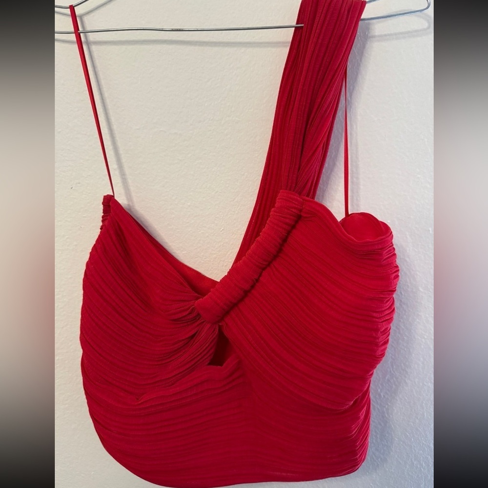 One Shoulder Ruched Pleated Crop Top